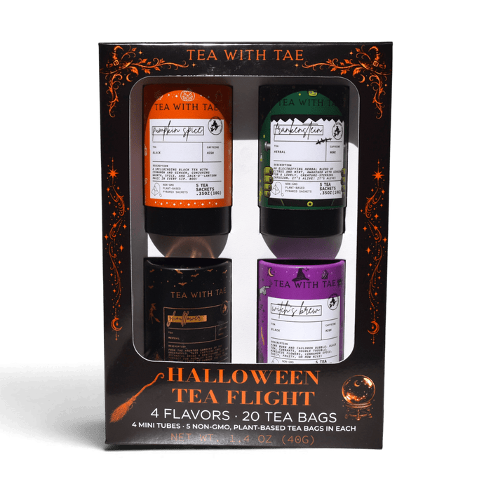 Halloween Tea Flight gift box with all four Halloween flavors